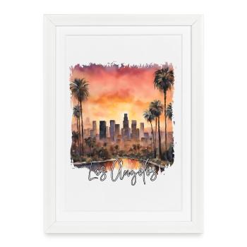 Aquarelle de Los Angeles, Los Angeles États-Unis - Affiche encadrée (27 × 37 cm) - blanc - Devant
