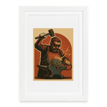 Blacksmith forges brain on anvil - Framed poster (27 × 37 cm) - white - Front