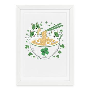 Fête Ramen pour chats avec Lucky Clover - Affiche encadrée (27 × 37 cm) - blanc - Devant
