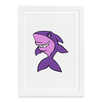Purple Shark Cartoon Grin - Framed poster (27 × 37 cm) - white - Front