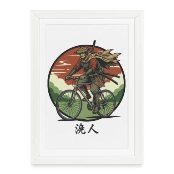 Samurai Rider on Bicycle - Framed poster (27 × 37 cm) - white - Front