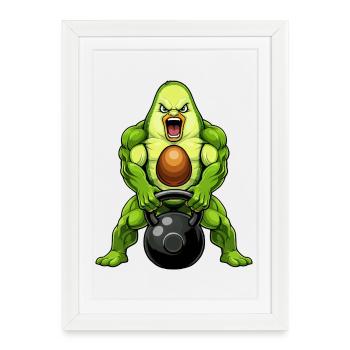Avocado Kettlebell Fitness Cartoon Bodybuilding - Affiche encadrée (27 × 37 cm) - blanc - Devant