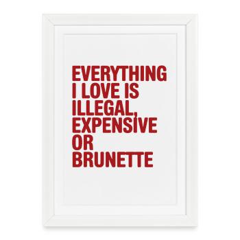 Everything I Love Is Illegal Expensive Or Brunette - Framed poster (27 × 37 cm) - white - Front