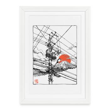 Japan Fuji Powerlines - Framed poster (27 × 37 cm) - white - Front