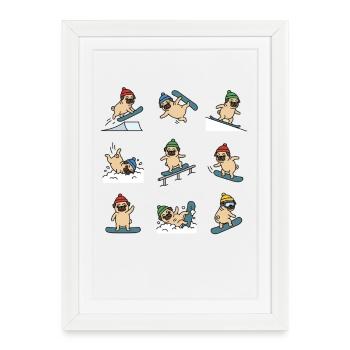 Snowboard Pug Funny Winter Dog Fun - Framed poster (27 × 37 cm) - white - Front
