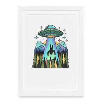 Vaisseau OVNI Sasquatch d’abduction extraterrestre Bigfoot - Affiche encadrée (27 × 37 cm) - blanc - Devant