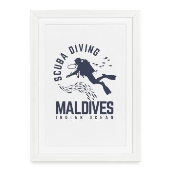Conception de plongée aux Maldives Océan Indien - Affiche encadrée (27 × 37 cm) - blanc - Devant