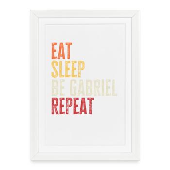 Eat Sleep Be Gabriel Repeat Retro Name - Framed poster (27 × 37 cm) - white - Front