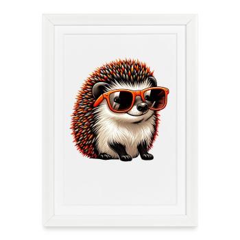 Hérisson avec des lunettes de soleil Hérisson Sarcasme Amoureux des animaux - Affiche encadrée (27 × 37 cm) - blanc - Devant