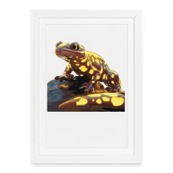 Neon Lizard on Rocks - Colorful Animal Design - Framed poster (27 × 37 cm) - white - Front