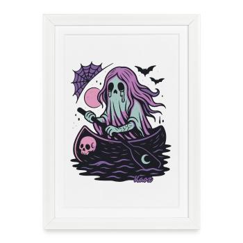 Ghost in the boat with moon and bat - Framed poster (27 × 37 cm) - white - Front