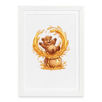 Honey-loving bear in the cauldron - Framed poster (27 × 37 cm) - white - Front