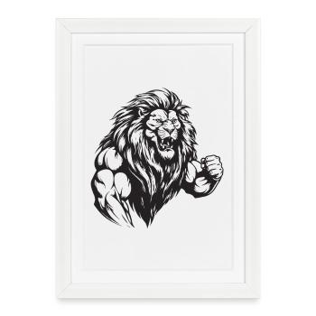 Lion Bodybuilding - Affiche encadrée (27 × 37 cm) - blanc - Devant