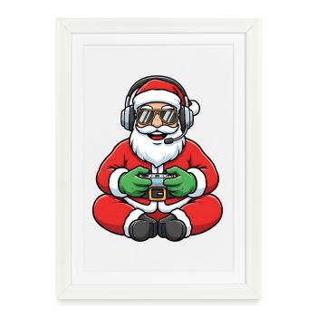 Gamer Santa Claus Playing Video Game Controller - Framed poster (27 × 37 cm) - white - Front