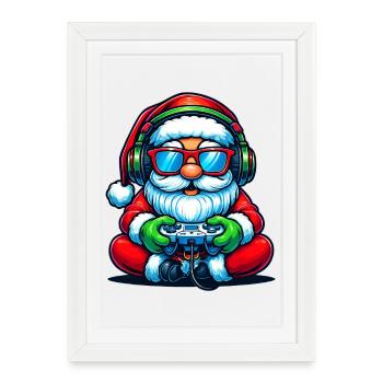 Père Noël joueur jouant à la manette de jeu vidéo - Affiche encadrée (27 × 37 cm) - blanc - Devant