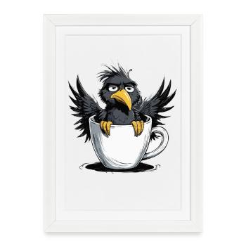 Morning grouch coffee no desire raven bad mood - Framed poster (27 × 37 cm) - white - Front