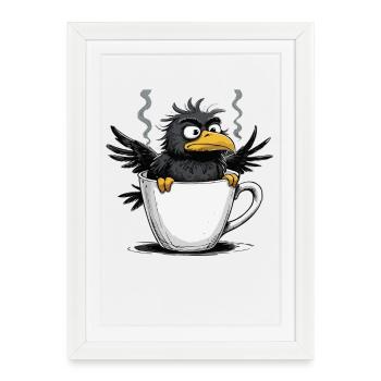 Morning grouch coffee no desire raven bad mood - Framed poster (27 × 37 cm) - white - Front