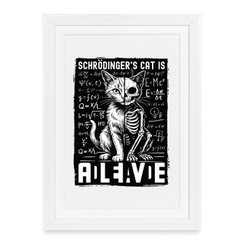 Le chat de Schrödinger est vivant, mort - Affiche encadrée (27 × 37 cm) - blanc - Devant