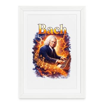 Le son du feu de Bach au piano - Affiche encadrée (27 × 37 cm) - blanc - Devant