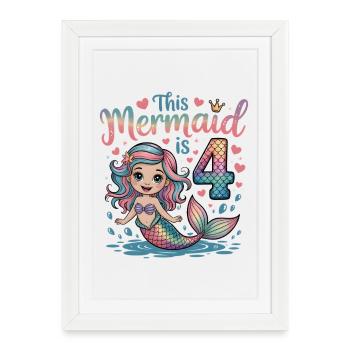 Mermaid 4th Birthday 4 Years - Framed poster (27 × 37 cm) - white - Front