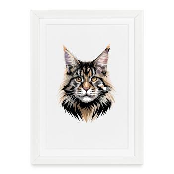 Maine Coon Chat Chat Maman Chat Maine Coon Chats - Affiche encadrée (27 × 37 cm) - blanc - Devant