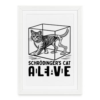 Le chat de Schrödinger vivant et mort - Affiche encadrée (27 × 37 cm) - blanc - Devant