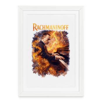 Piano à feu Rachmaninov - Affiche encadrée (27 × 37 cm) - blanc - Devant