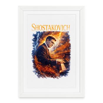 Chostakovitch Le son du feu au piano - Affiche encadrée (27 × 37 cm) - blanc - Devant