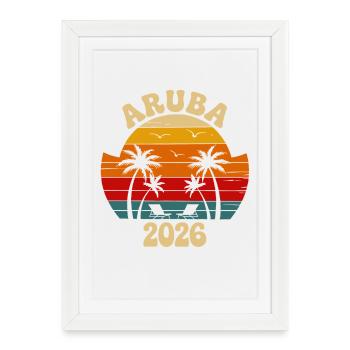 Palmiers au coucher du soleil Aruba 2026 - Affiche encadrée (27 × 37 cm) - blanc - Devant