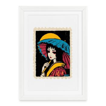 Parapluie Geisha Neon - Affiche encadrée (27 × 37 cm) - blanc - Devant