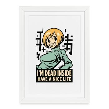 T-shirt Dead Inside Cartoon - Affiche encadrée (27 × 37 cm) - blanc - Devant