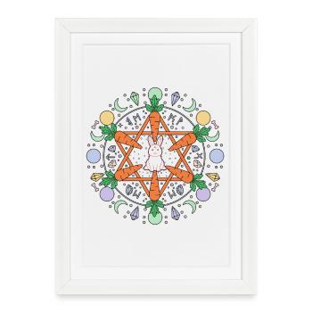 Pentagramme Carrot Bunny Occult Bénédictions de Pâques - Affiche encadrée (27 × 37 cm) - blanc - Devant
