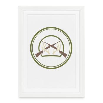 Chasseur à queue blanche Chasse au cerf - Affiche encadrée (27 × 37 cm) - blanc - Devant
