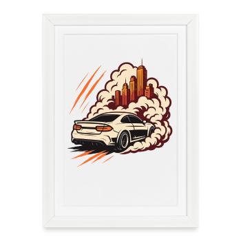 Drift Sports Car Urban Skyline - Framed poster (27 × 37 cm) - white - Front