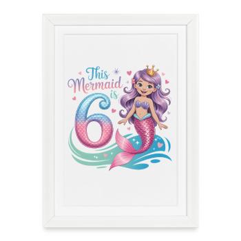 Mermaid 6th Birthday 6 Years - Framed poster (27 × 37 cm) - white - Front