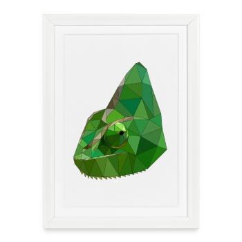 Art géométrique caméléon low poly - Affiche encadrée (27 × 37 cm) - blanc - Devant