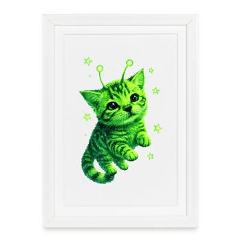 Alien Cat - Affiche encadrée (27 × 37 cm) - blanc - Devant