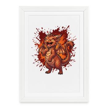 Dragon de Feu dans le Vortex de Flammes - Affiche encadrée (27 × 37 cm) - blanc - Devant
