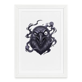 Tête de Corbeau Sombre avec Fumée - Affiche encadrée (27 × 37 cm) - blanc - Devant