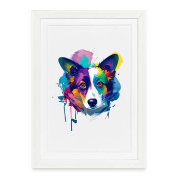 Cardigan Corgi Gallois Peinture à l’huile vibrante - Affiche encadrée (27 × 37 cm) - blanc - Devant