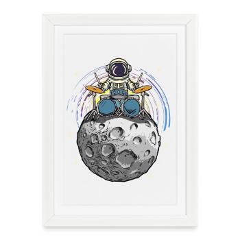 Space-Drummer auf dem Mond - Gerahmtes Poster (27 × 37 cm) - Weiß - Vorne