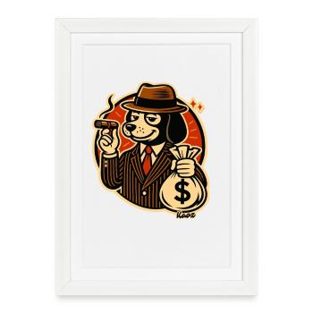 Goosedog en costume avec un sac à argent - Affiche encadrée (27 × 37 cm) - blanc - Devant