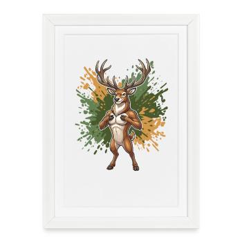 Strong Deer Cartoon - Framed poster (27 × 37 cm) - white - Front