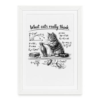Cat, Physics, What cats really think - Framed poster (27 × 37 cm) - white - Front