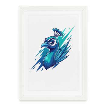Neon Blue Peacock Head - Framed poster (27 × 37 cm) - white - Front