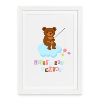 Petit ours en peluche Pêcheur Étoile sur les nuages - Affiche encadrée (27 × 37 cm) - blanc - Devant