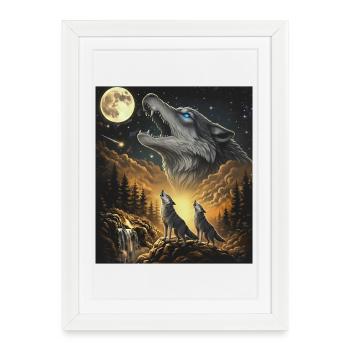 Moonlit Night Wolf Pack in Starlight - Framed poster (27 × 37 cm) - white - Front