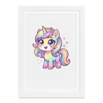 Pastellregen-Einhorn Chibi - Gerahmtes Poster (27 × 37 cm) - Weiß - Vorne