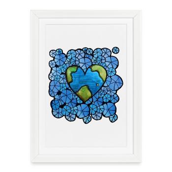 Cœur de la Terre en orbite florale bleue - Affiche encadrée (27 × 37 cm) - blanc - Devant