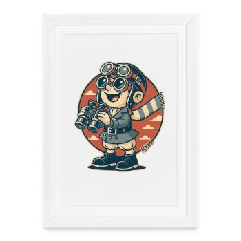 Aviator Scout avec jumelles - Affiche encadrée (27 × 37 cm) - blanc - Devant